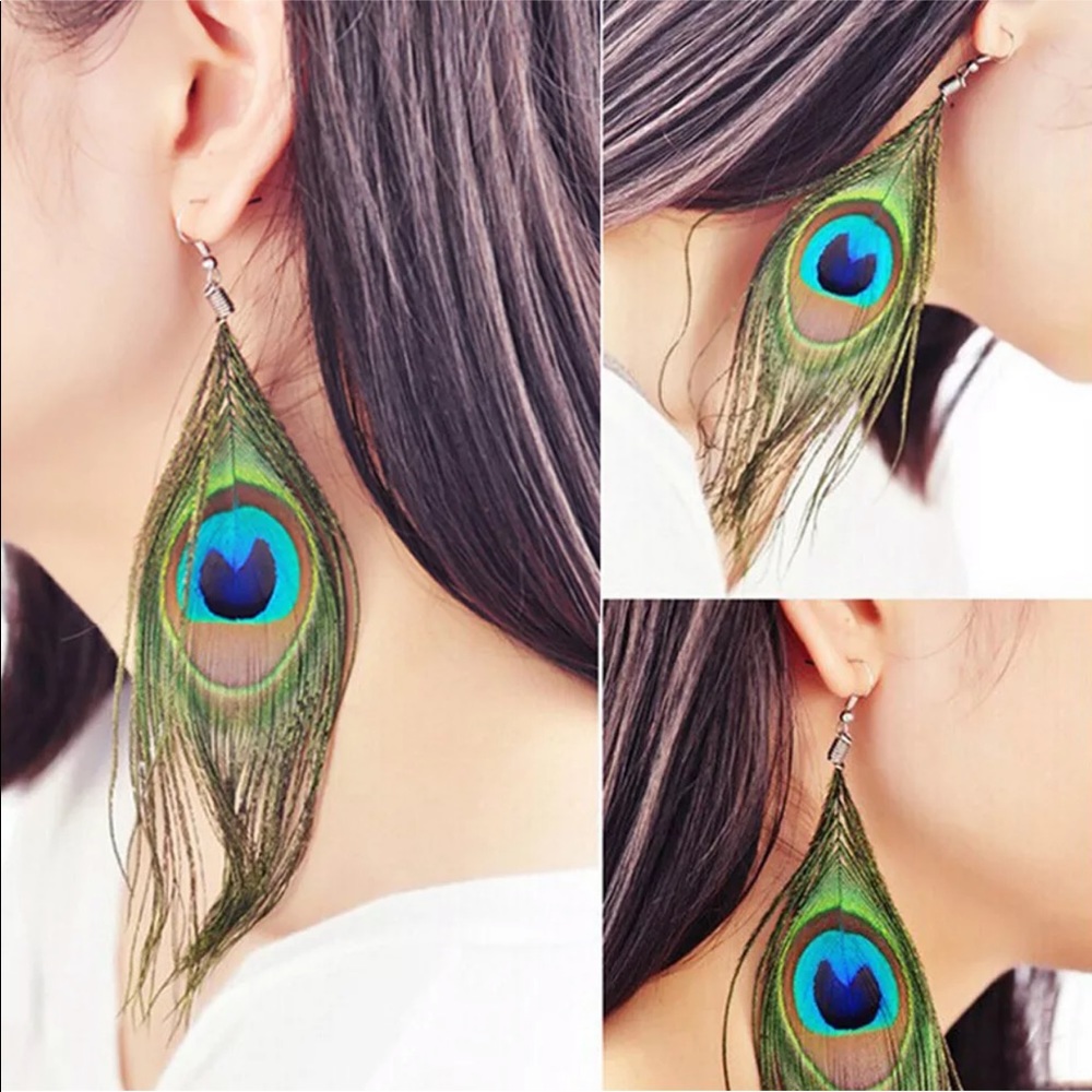 🦚LAST 1! Peacock Statement Earrings 🦚 - Picture 6 of 8